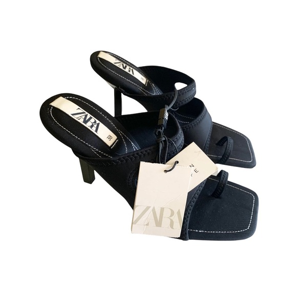 🌸New🌸 Zara Heeled Neoprene Sandal Shoes Size 7.5 Black NWT - Picture 9 of 9